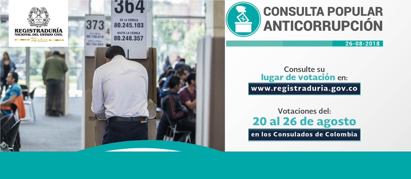 La Embajada y el Consulado de Colombia en África informan que la Consulta Anticorrupción se realizará del lunes 20 al domingo 26 de agosto de 2018