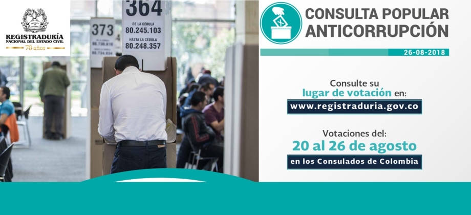 La Embajada y el Consulado de Colombia en África informan que la Consulta Anticorrupción se realizará del lunes 20 al domingo 26 de agosto de 2018